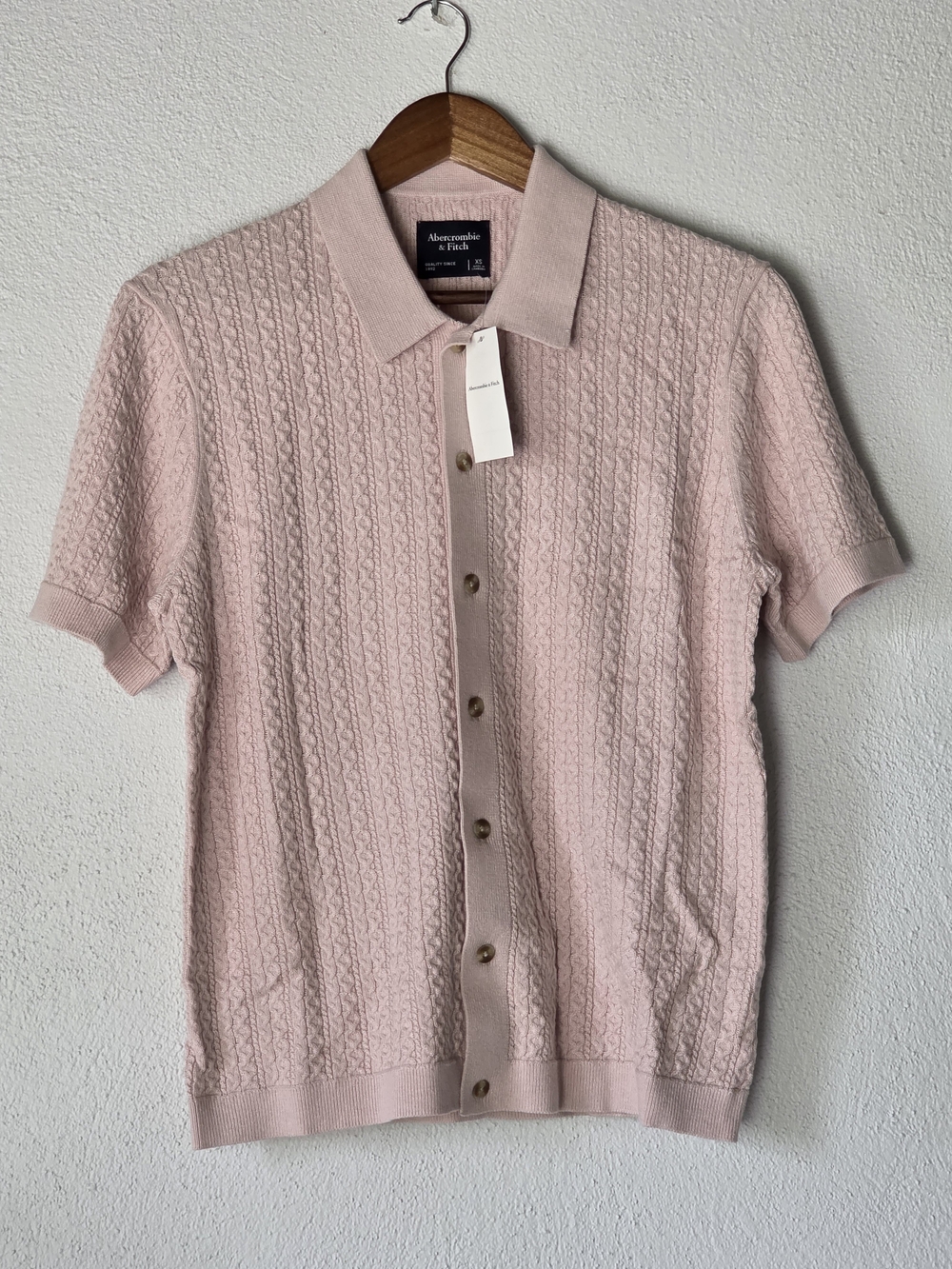 NWT Abercrombie & Fitch Cable Knit Polo Sweater Short Sleeve Light Pink XS